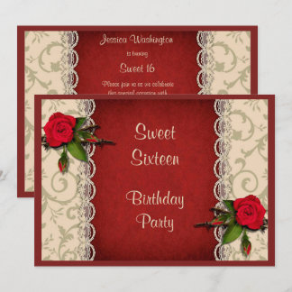 Rote Rosen & White Lace Sweet 16 Geburtstagsparty Einladung