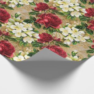 Rote Rosen White Lilies Vintage Geschenkpapier
