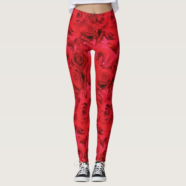 Rote Rosen Wiederholung eines Blumenmusters Leggings (Vorderseite)