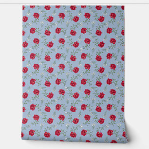 Rote Rosen zu Light Blue Calico Tapete