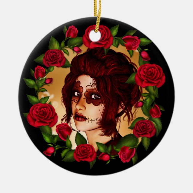 Rote Rosen Zuckerpuppe Keramikornament (Vorne)