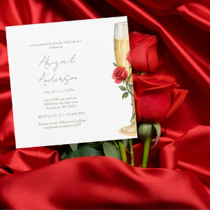 Rote Rosen zum Brautparty Champagne Square III Einladung