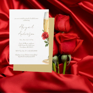 Rote Rosen zum Champagner-Brautparty Einladung