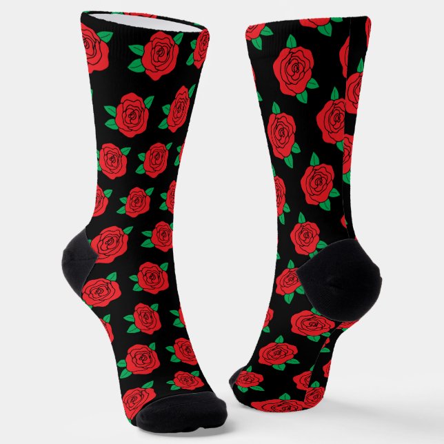 Rote Rosen zur Schwarzen Flora-Hochzeit Socken (Gewinkelt)