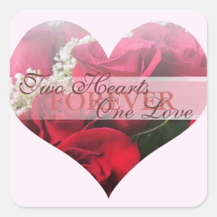 Rote Rosen Zwei Herzen Eine Liebe Herz Siegel Quadratischer Aufkleber