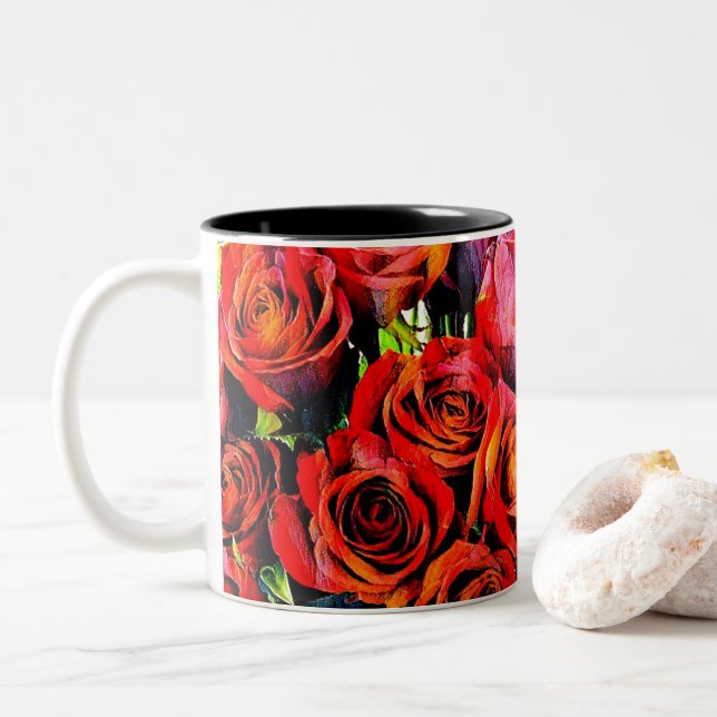 Rote Rosen Zweifarbige Tasse (Mit Donut)