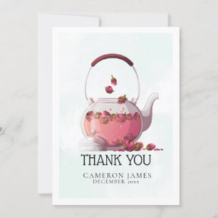 Rote Rosenaquarell-Theekanne Florale Teeparty Dankeskarte