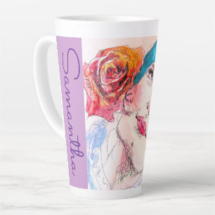 Rote Rosenblume Florale Mädchen Wasserfarbe Frauen Milchtasse