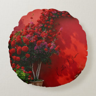 Rote Rosenblumen Runde Kissen