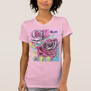Rote Rosenblumen-Wasserfarbe Farbige Hot-Pink-Kuns T-Shirt