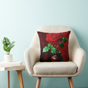Rote Rosenblumenmalerei Kissen