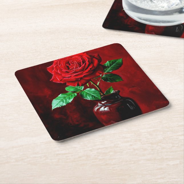 Rote Rosenblumenmalerei  Rechteckiger Pappuntersetzer (angewinkelt)