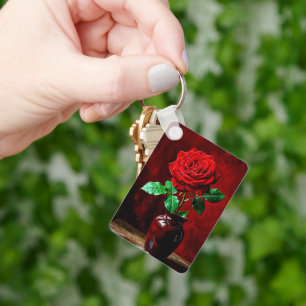 Rote Rosenblumenmalerei Schlüsselanhänger