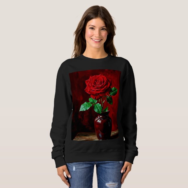 Rote Rosenblumenmalerei  Sweatshirt (Vorne ganz)