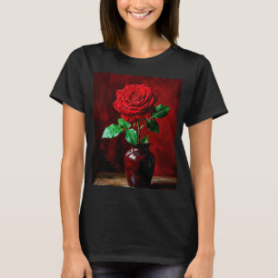 Rote Rosenblumenmalerei T-Shirt