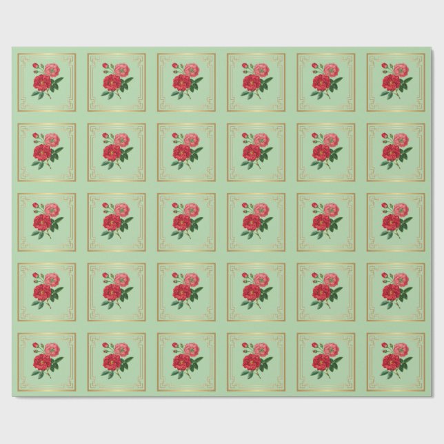 Rote Rosenblüten Geschenkpapier (Flach)