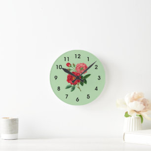 Rote Rosenblüten Runde Wanduhr