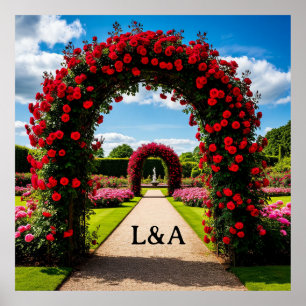 Rote Rosenbogen-Gartenhochzeitszeremonie 🌹 Poster