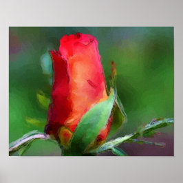 Rote Rosenknospe Blume Aquarellfarben Foto Malerei Poster