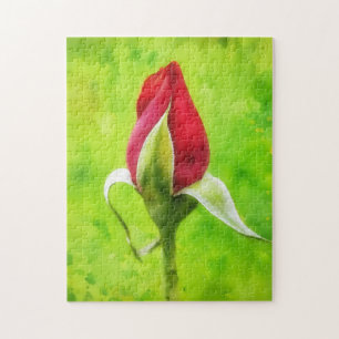 Rote Rosenknospe Blumen Florale Kunst Puzzle