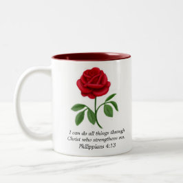 Rote Rosephilippians-4:13 Bibelscripture-Tasse Zweifarbige Tasse