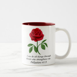 Rote Rosephilippians-4:13 Bibelscripture-Tasse Zweifarbige Tasse