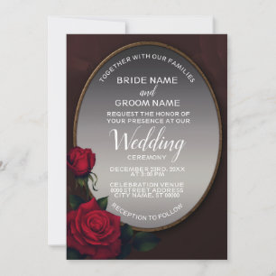 Rote Röte Florale Silber Graue Spiegel Hochzeit Einladung