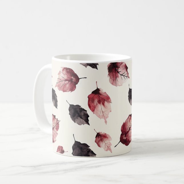 Rote Röte Schwarze Blätter Kaffeetasse (Vorderseite Links)