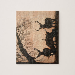 Rote Rotwild-Abends-Silhouette 110 Stück Puzzle