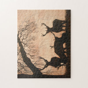 Rote Rotwild-Abends-Silhouette 252 Stück Puzzle