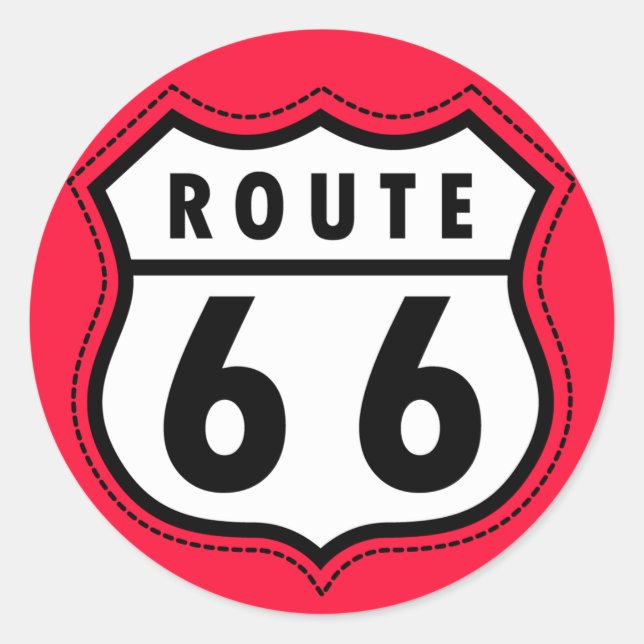 Rote Route 66 - Schild Runder Aufkleber (Vorderseite)