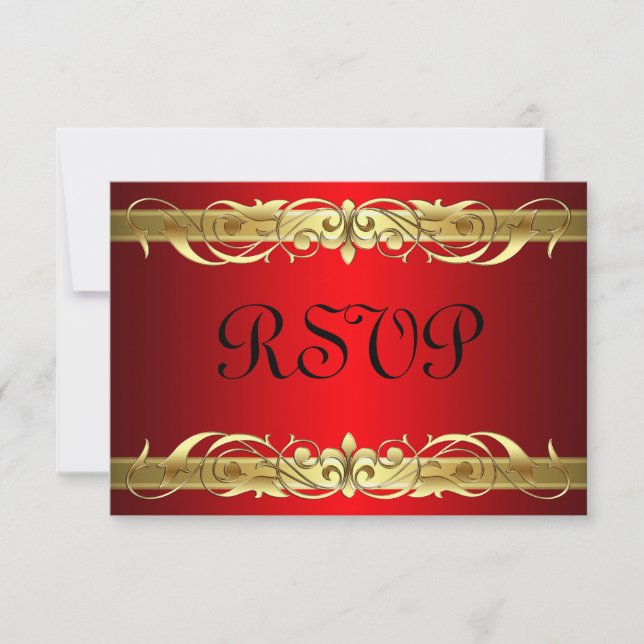 Rote RSVP-Karte des Großherzogtums Gold Scroll RSVP Karte (Vorderseite)