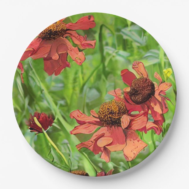 ROTE RUDBECKIENBLÜTEN PAPPTELLER (Vorderseite)