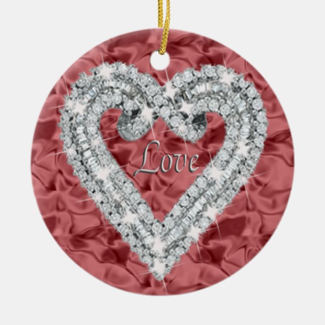 Rote runde Liebe Diamant Herzmuschel Keramik Ornament (Vorne)