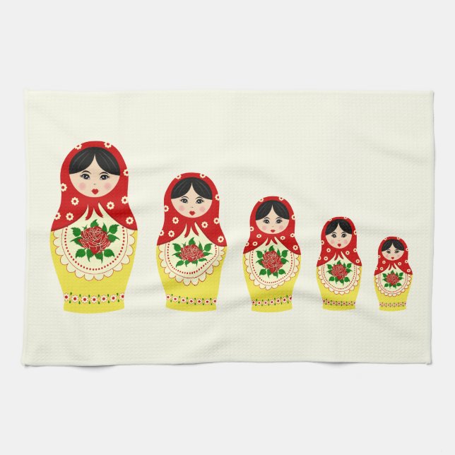 Rote russische matryoshka Verschachtelungspuppen Handtuch (Horizontal)