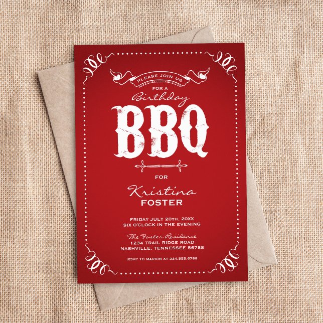 Rote Rustikale Geburtstagsfeier BBQ Einladung (Von Creator hochgeladen)