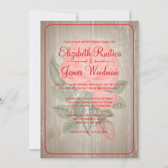 Rote Rustikale Hochzeitseinladungen Einladung (Vorderseite)