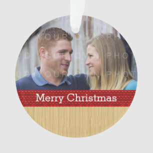 Rote rustikale WeihnachtsFoto-Verzierung Ornament