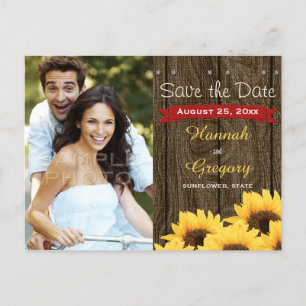 ROTE RUSTISCHE SONNENBLUME SAVE THE DATE POSTCARD ANKÜNDIGUNGSPOSTKARTE