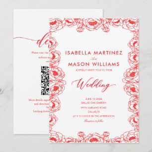rote Saftfranzösische Blumen Chinoiserie Hochzeit  Einladung