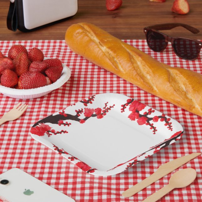 Rote Sakura blüht Papierplatte Pappteller (Picknick)