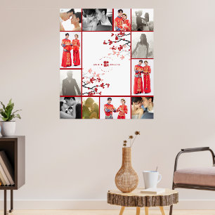 Rote Sakura & Double Happiness 2 Hochzeitsposter Poster