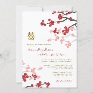 Rote Sakura Golden Double Happiness Chinesische Ho Einladung