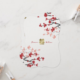 Rote Sakura Goldenes Doppeltes Glück Chinesische H Einladung