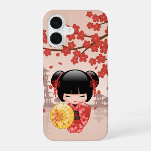 Rote Sakura-Kokeshi-Puppe - Japanische Geisha iPhone 16 Hülle