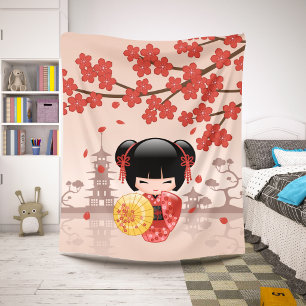 Rote Sakura Kokeshi Puppe Niedliche Geisha Mädchen Sherpadecke