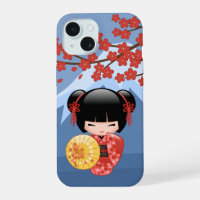 Rote Sakura-Kokeshi-Puppe - Süßes Geisha-Mädchen
