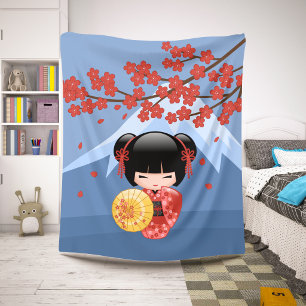 Rote Sakura Kokeshi Puppe - Süßes Geisha-Mädchen Sherpadecke