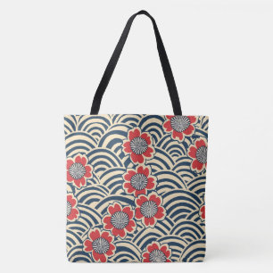 Rote Sakura Navy-Welle-Cream Japanisches Muster