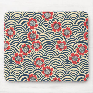 Rote Sakura Navy-Welle-Cream Japanisches Muster Mousepad